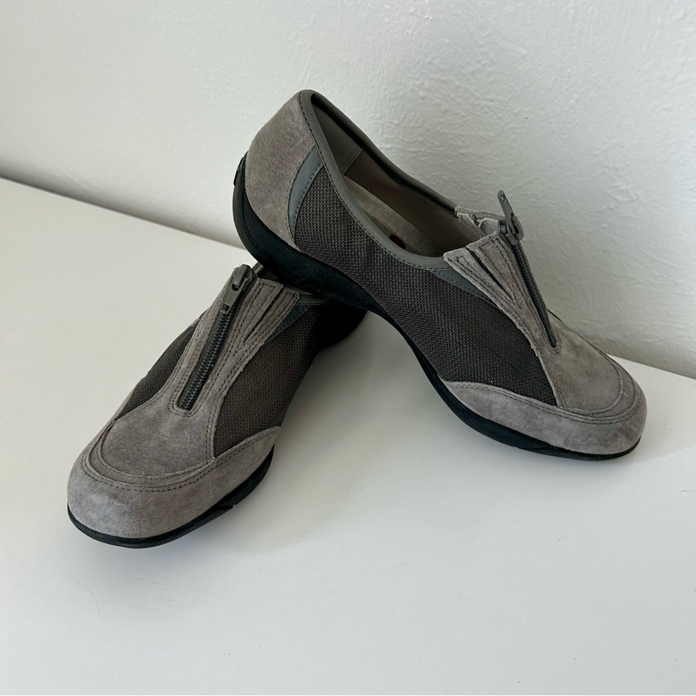EUC - AK Inanna, Gray, Suede/Fabric, Zipper, Mule, women’s 8.5